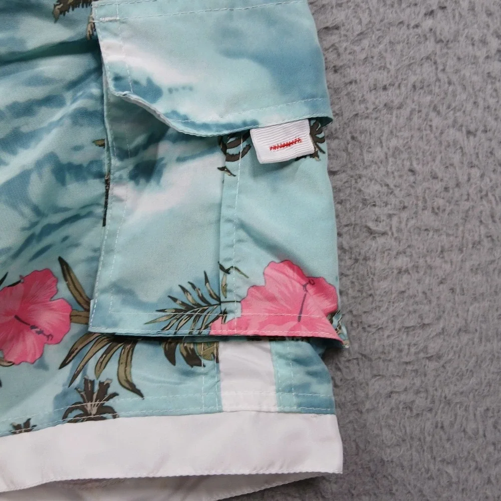 Ingear Mens Medium Tropical Hibiscus Cargo‎ Board Swim Shorts Mesh Liner EUC